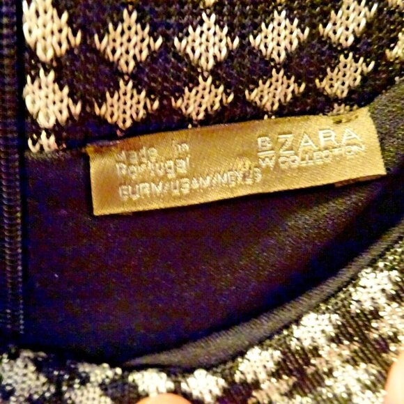 Zara Collection Pre-Loved Size Small Black Diamond Checkered Bodycon Dress - Picture 5 of 8